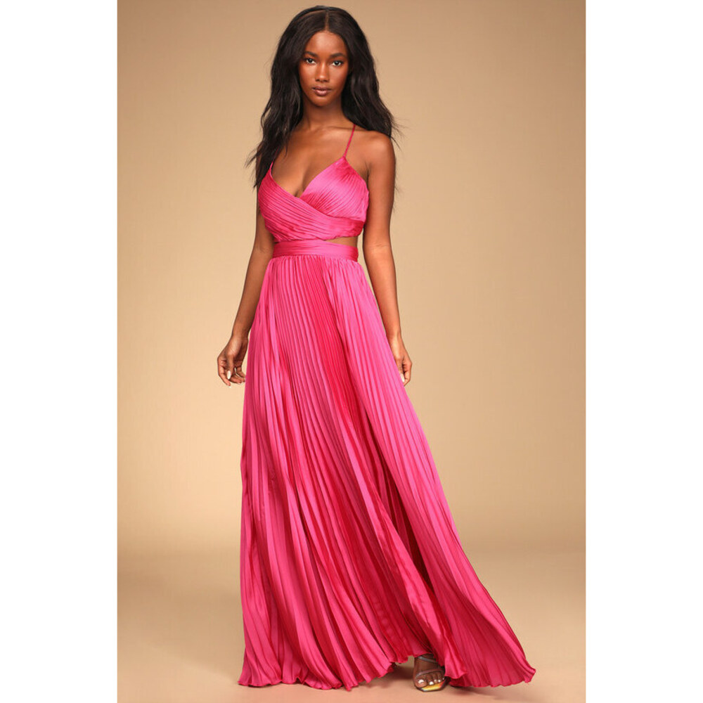 Lulus Got The Glam Pink Pleated Cutout Maxi Dress - Size M
